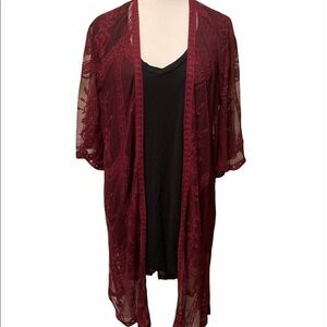 Miss Chievious wine colored lace kimono, excellent condition, small/medium